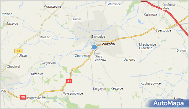 mapa Stary Wiązów, Stary Wiązów na mapie Targeo